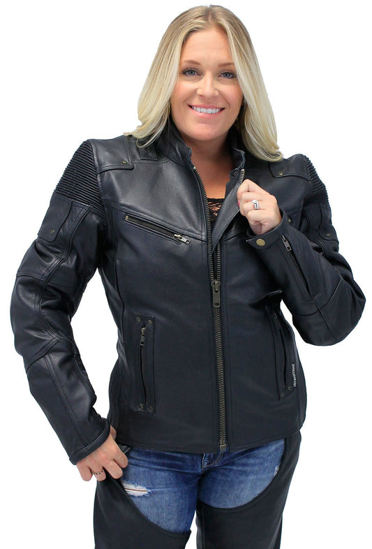 Women's Ultimate Black Racer Vented Motorcycle Jacket #L68330VZRK (XS-L)