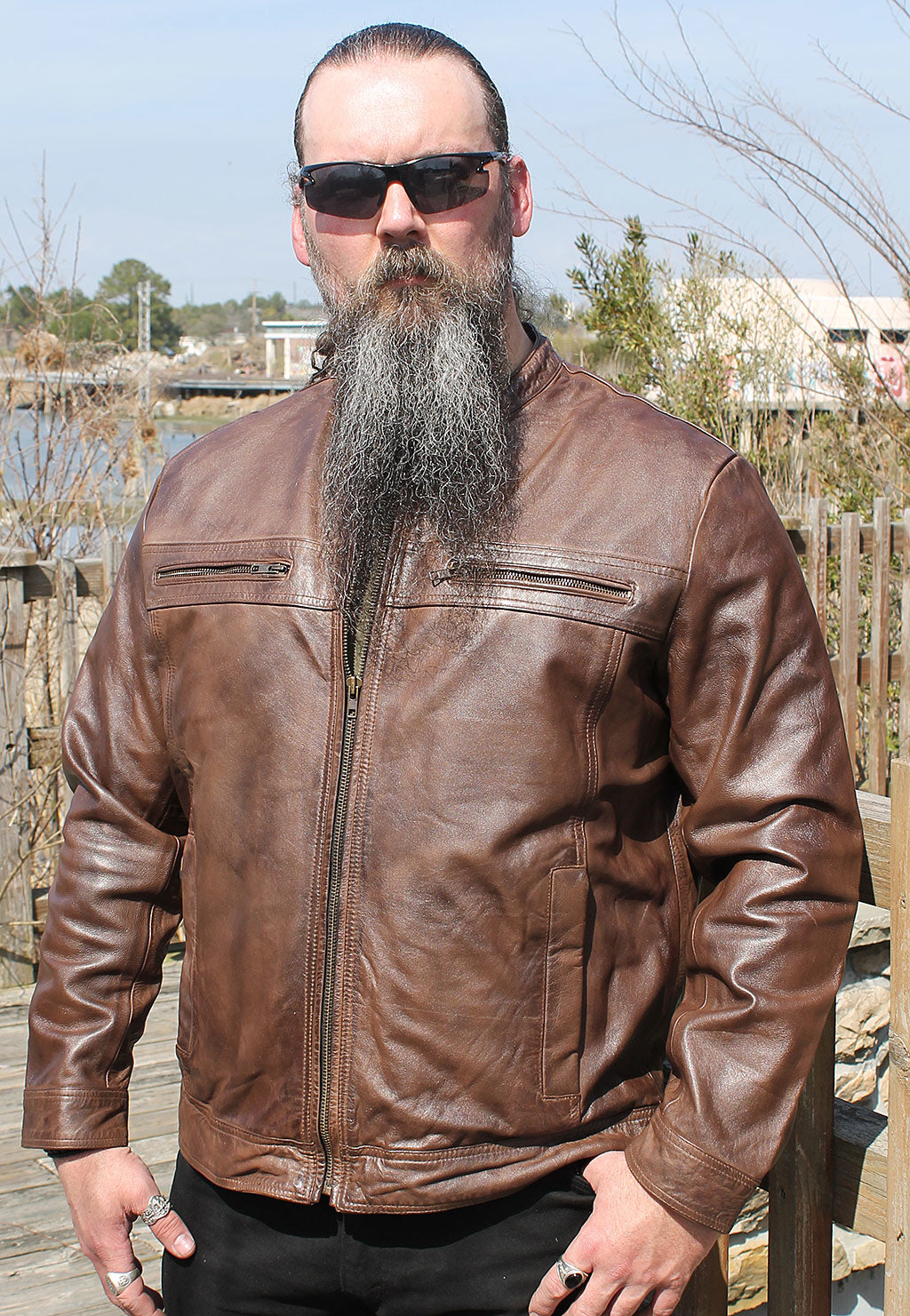 Men's Brown Lightweight Leather Motorcycle Jacket #M69241N