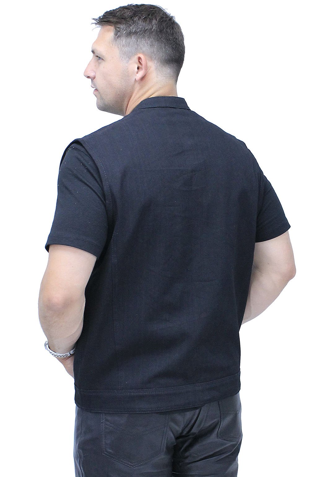 Black Denim Snap Up Club Vest w/Concealed Pocket #VMC3200K