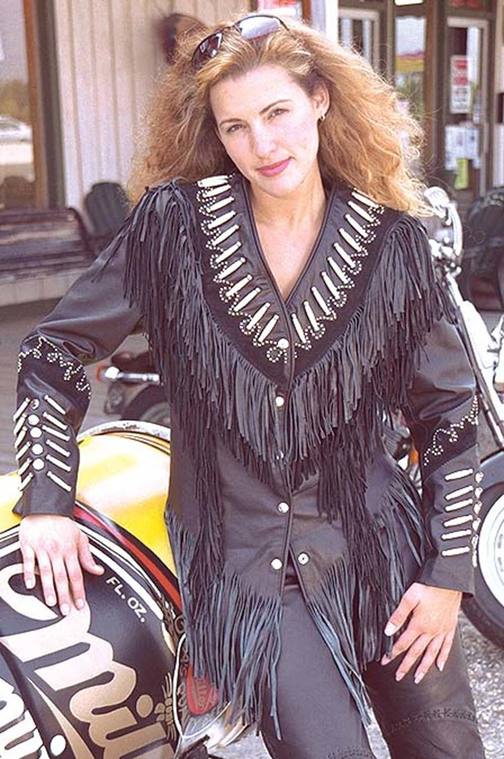 Brown Fringe Jacket w/Bone Beads & Studding #L42521FBN (S ONLY)