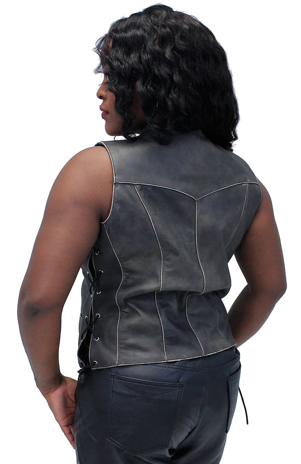 Vintage Brown Leather Vest for Women w/Side Lacing #VLA516LDN (L-3X)