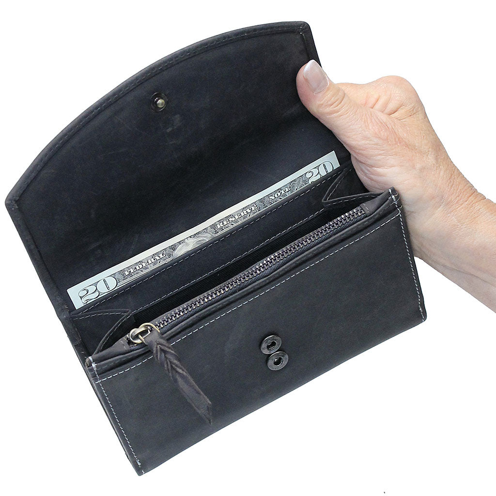 RFID Charcoal Black Oil Tanned Premium Leather Clutch Wallet #WL16340KID