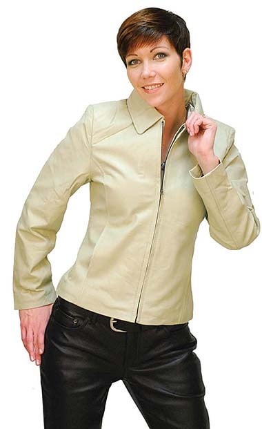 Ladies Cream Colored Leather Zip Jacket #L21051W