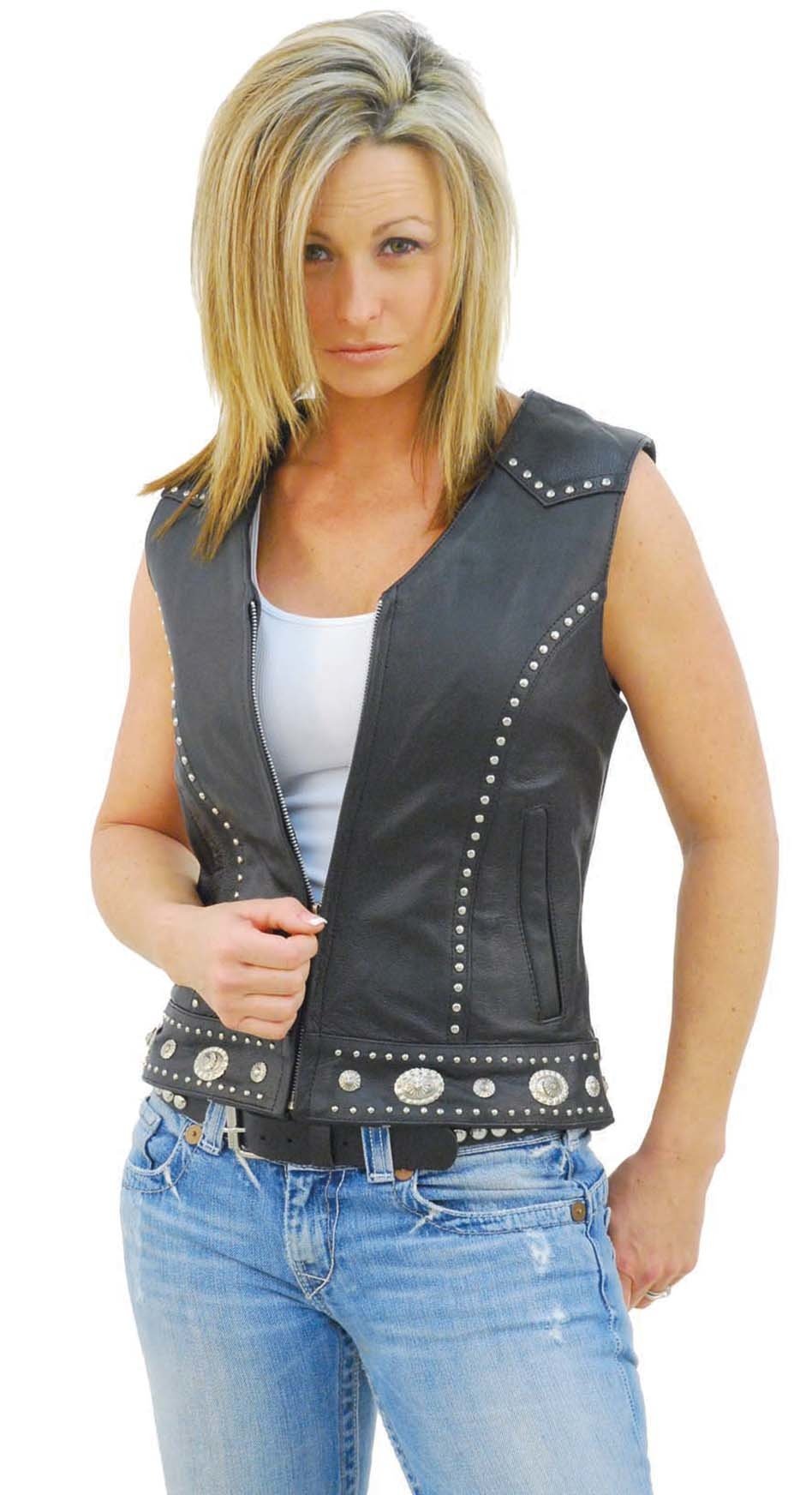 Mini Stud & Concho Zip Vest for Woman #VL4275SCZK (XL-3X)