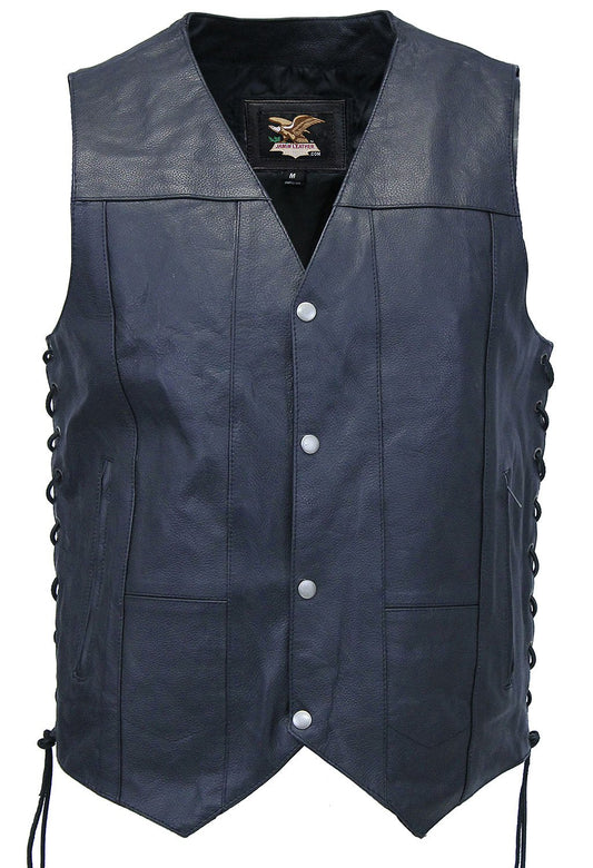 Men's Premium Leather Biker Vest - w/Concealed Pockets #VM630PT