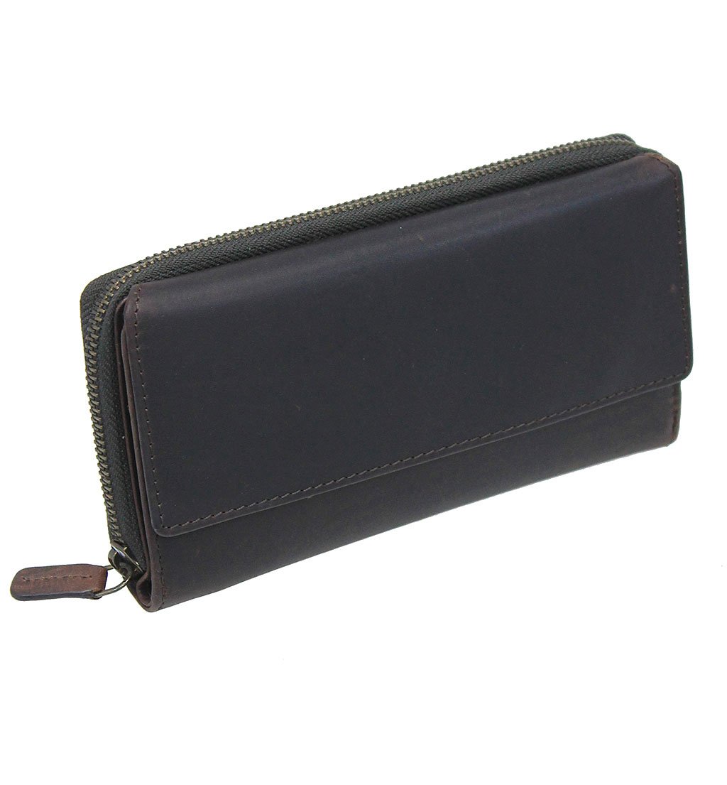 Women's Dark Brown RFID Zipper Organizer Wallet #WL16392NID