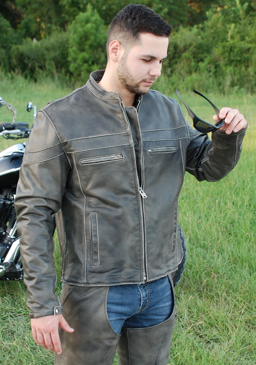 Vintage Brown Leather Vented Motorcycle Jacket - Scooter Style #MA4170ZDN (M-3X)