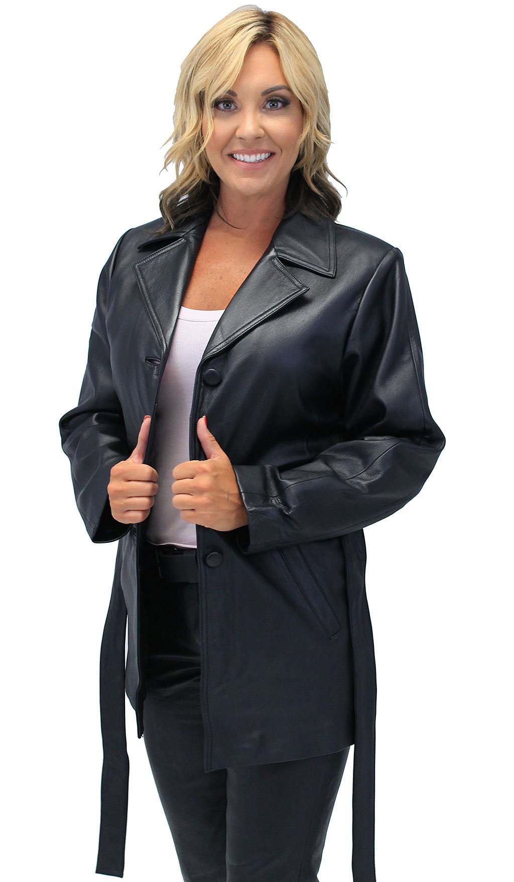 36'' Women's Premium Genuine Cowhide Leather Coat w/Removable Belt #L247LLBTK (S-XL)