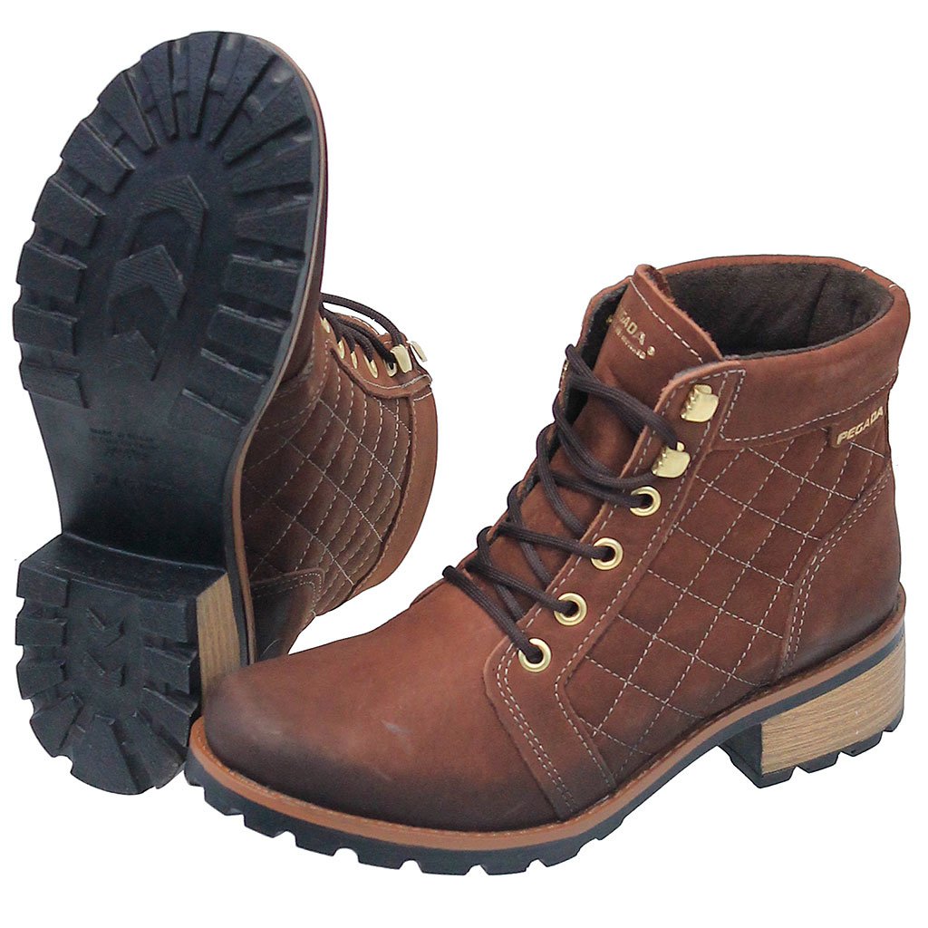 Rustic Brown Quilted Lace-Up Ankle Boot #BL140409QN