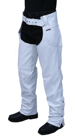 White Leather Chaps w/Adjustable Back & Thigh Lacing #C6028LLW