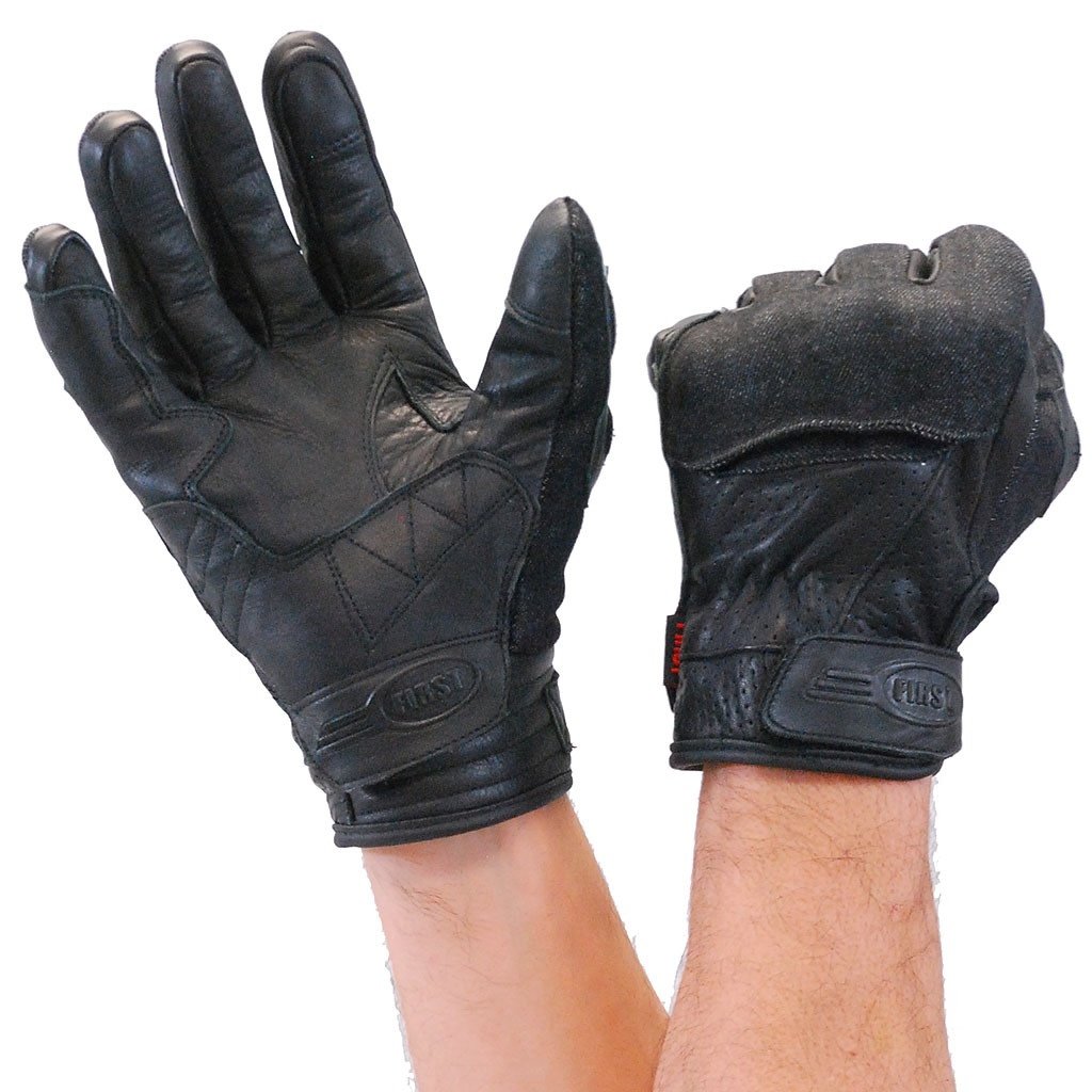 Leather and Denim Gloves w/Touch Screen Fingertips, Hard Knuckles and Venting #GC2020VK