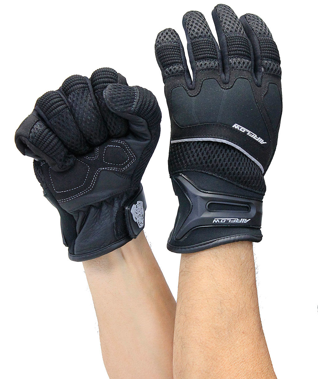 Mesh Motorcycle Gloves with Leather Palm & Reflectors #GC4340VRK