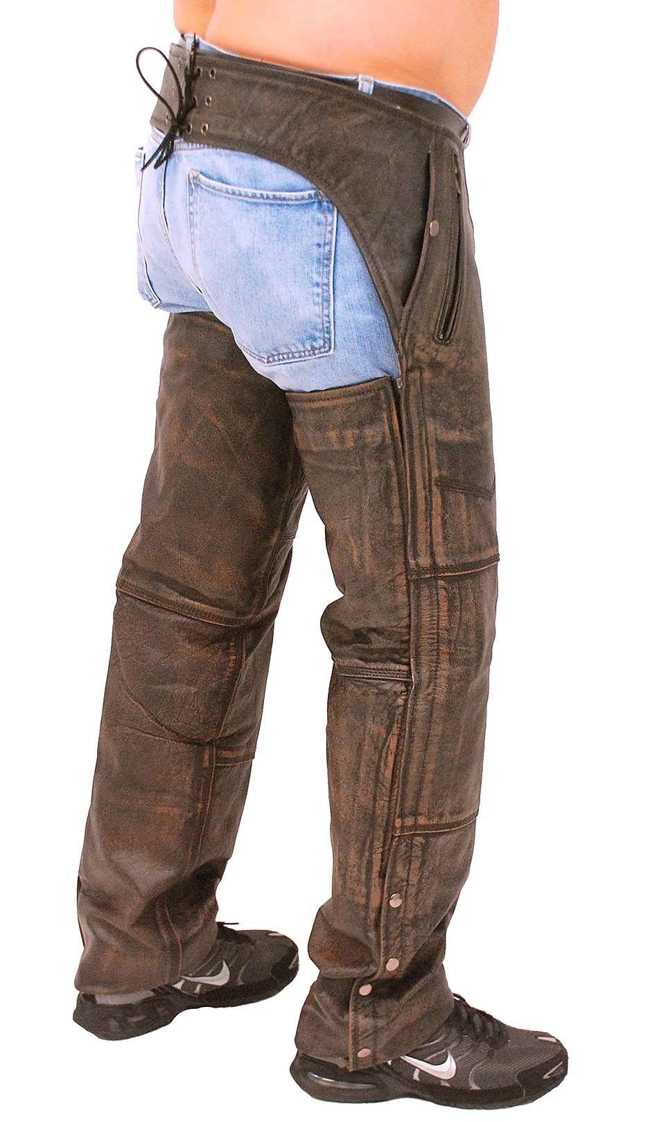 4 Pocket Vintage Distressed Brown Leather Chaps w/Removable Lining #CA5500ZDN