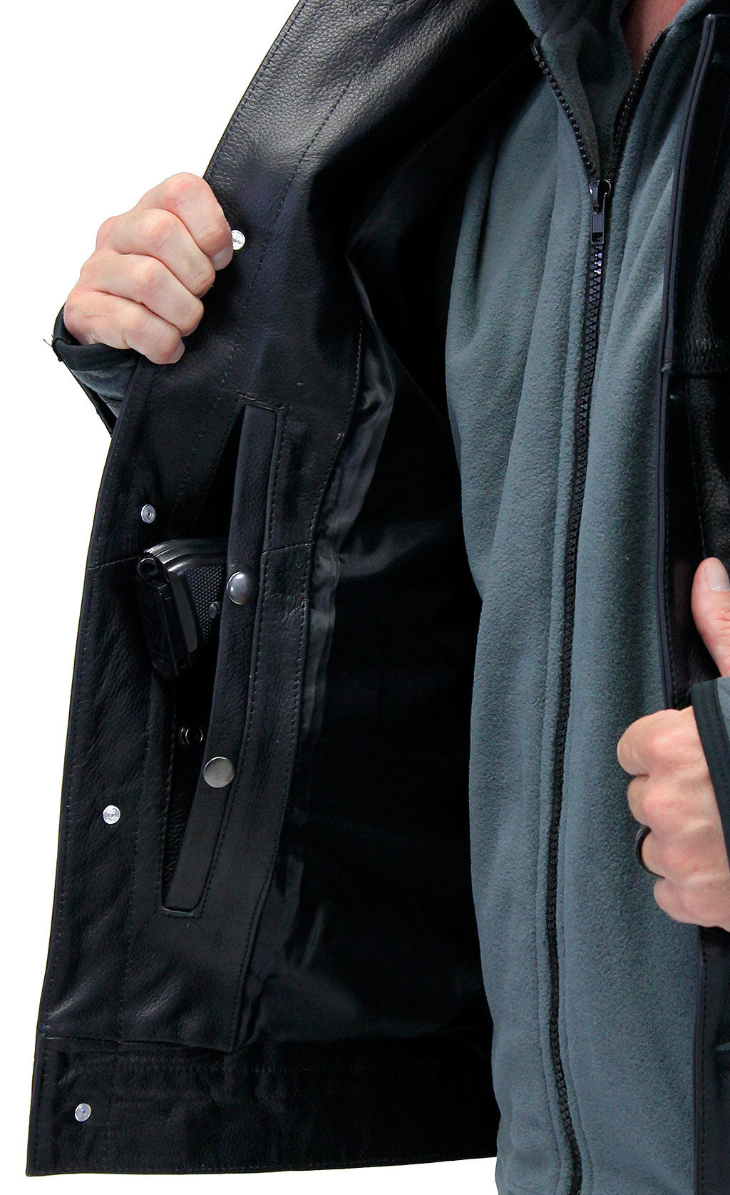 Men's Hoodie Leather Jean Jacket w/Concealed  Pockets & Hoodie #M1412HK