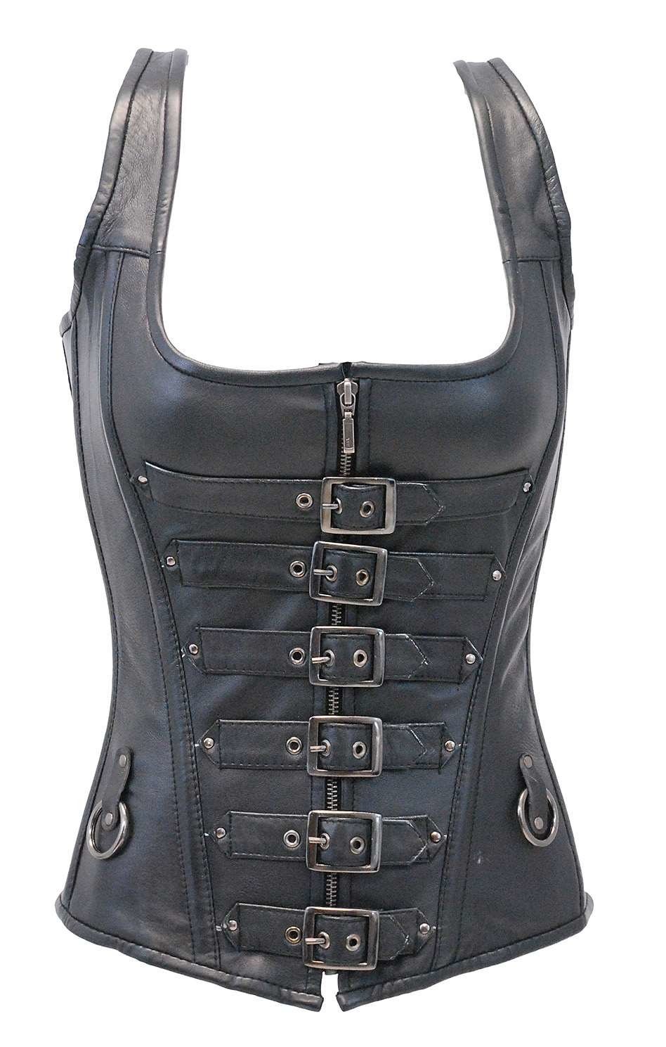 Long Body 6 Buckle Leather Corset w/Boning #LH1318BUCK