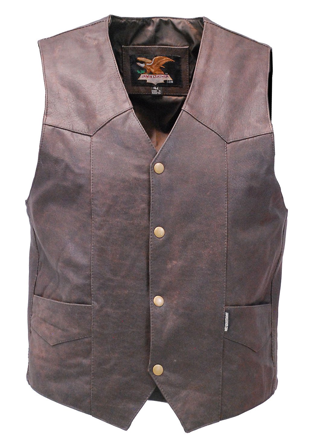 Premium Rich Brown Leather Plain Men's Vest #VM2621N (40-56)