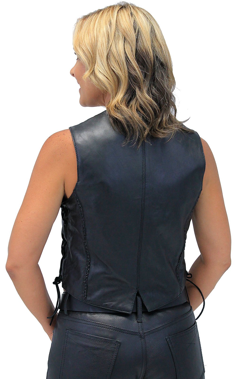 Soft Lambskin Leather Vest w/Braid Trim #VL221LB