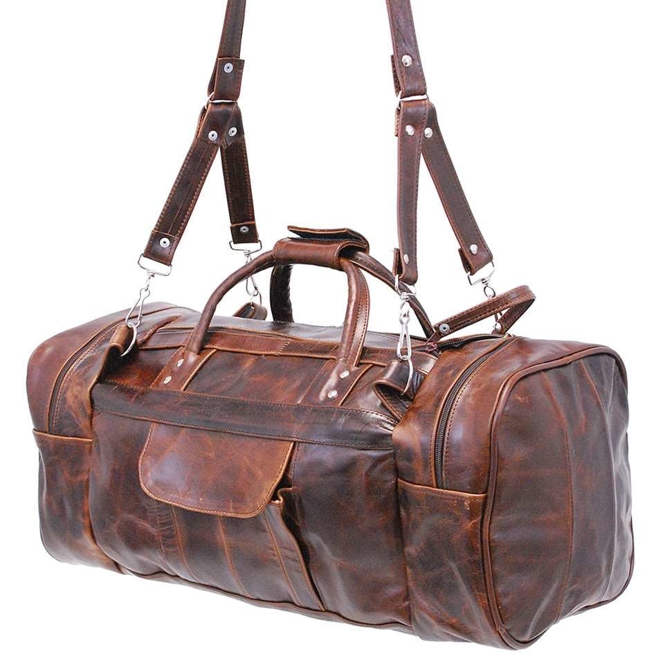 Large Size Vintage Brown Leather Travel Duffel Bag #P3102DN