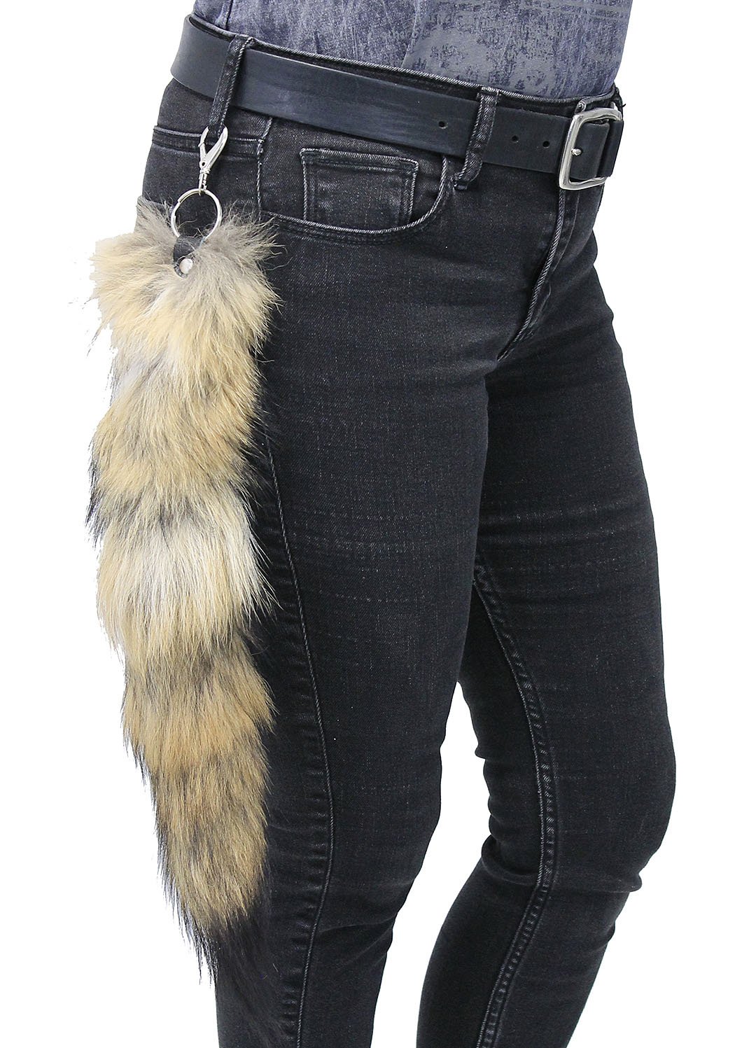 Genuine Fox Tail Key Ring w/Claw Clip #KC500FOX