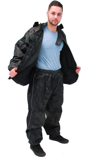 (d) Black Rain Suit with Reflector Trim - 2 pc Set #RS1039K