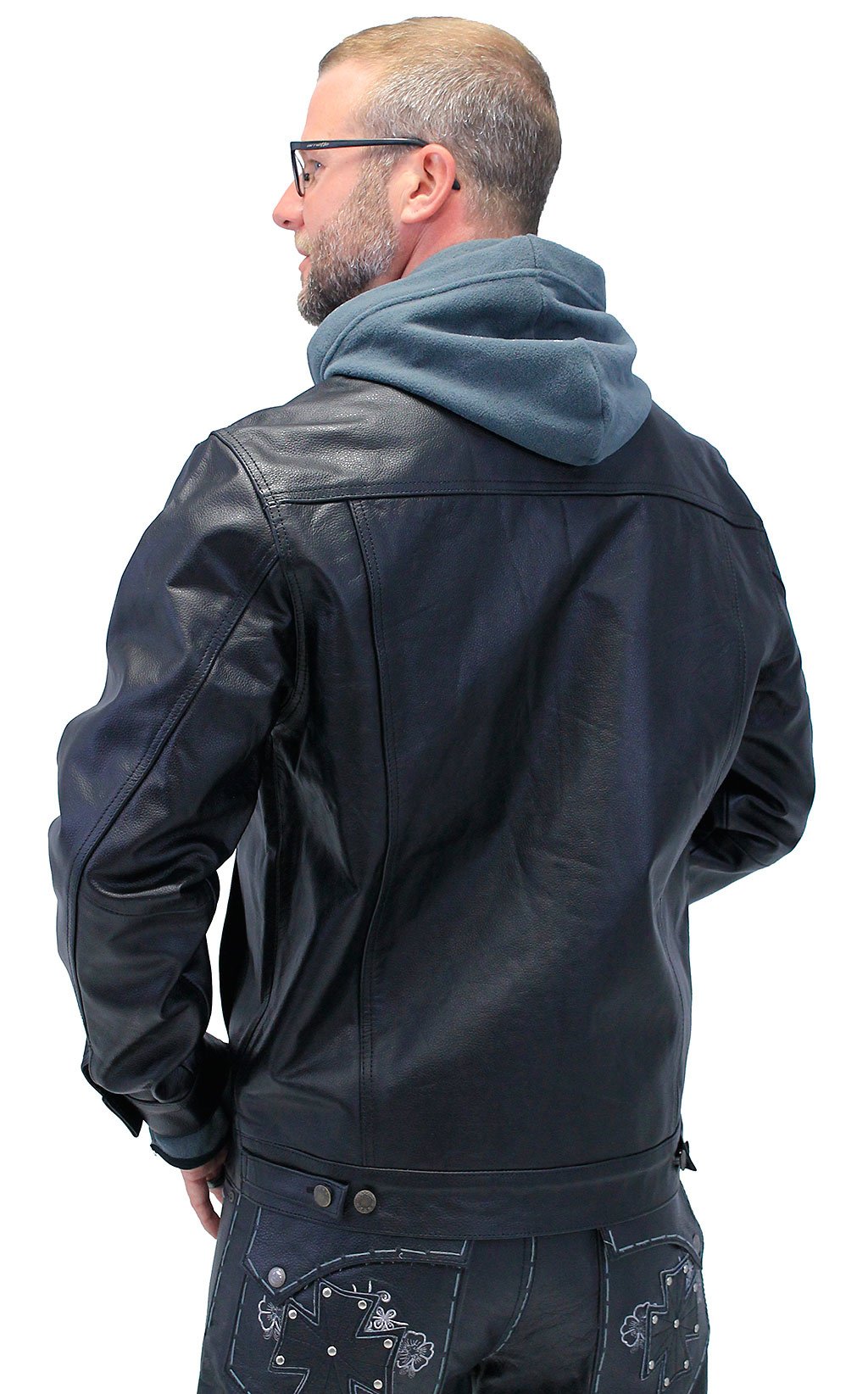 Men's Hoodie Leather Jean Jacket w/Concealed  Pockets & Hoodie #M1412HK