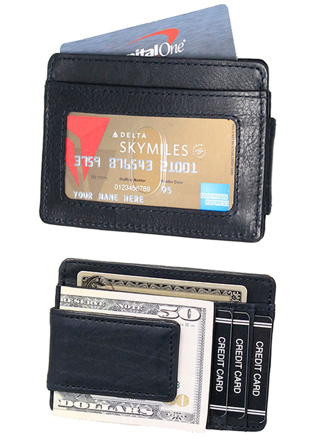 Compact Magnetic Black Leather Money Clip #W910MCK