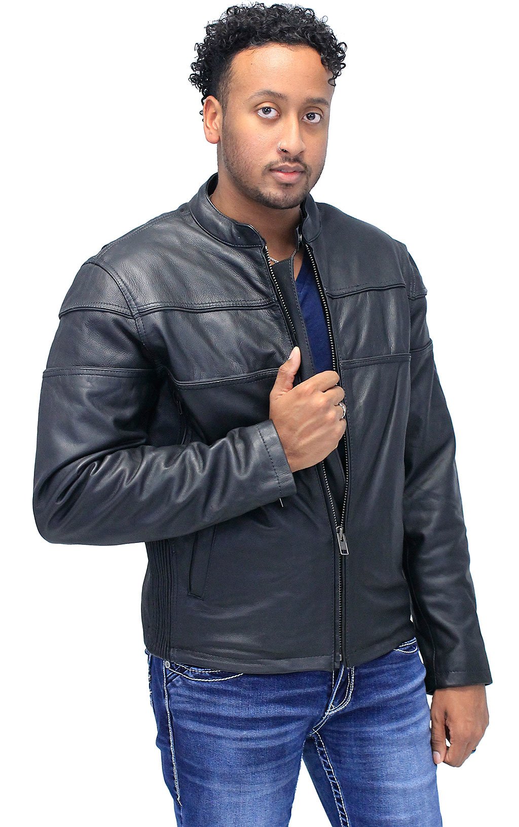 Vented Leather Jacket - Reflectors & Concealment #M0316GRVZK