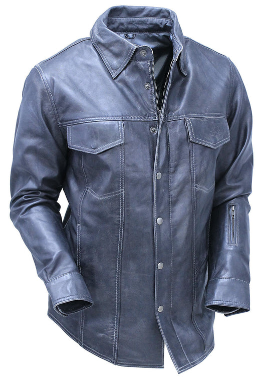 Men's Charcoal Gray Leather Shirt #MS24806GGY