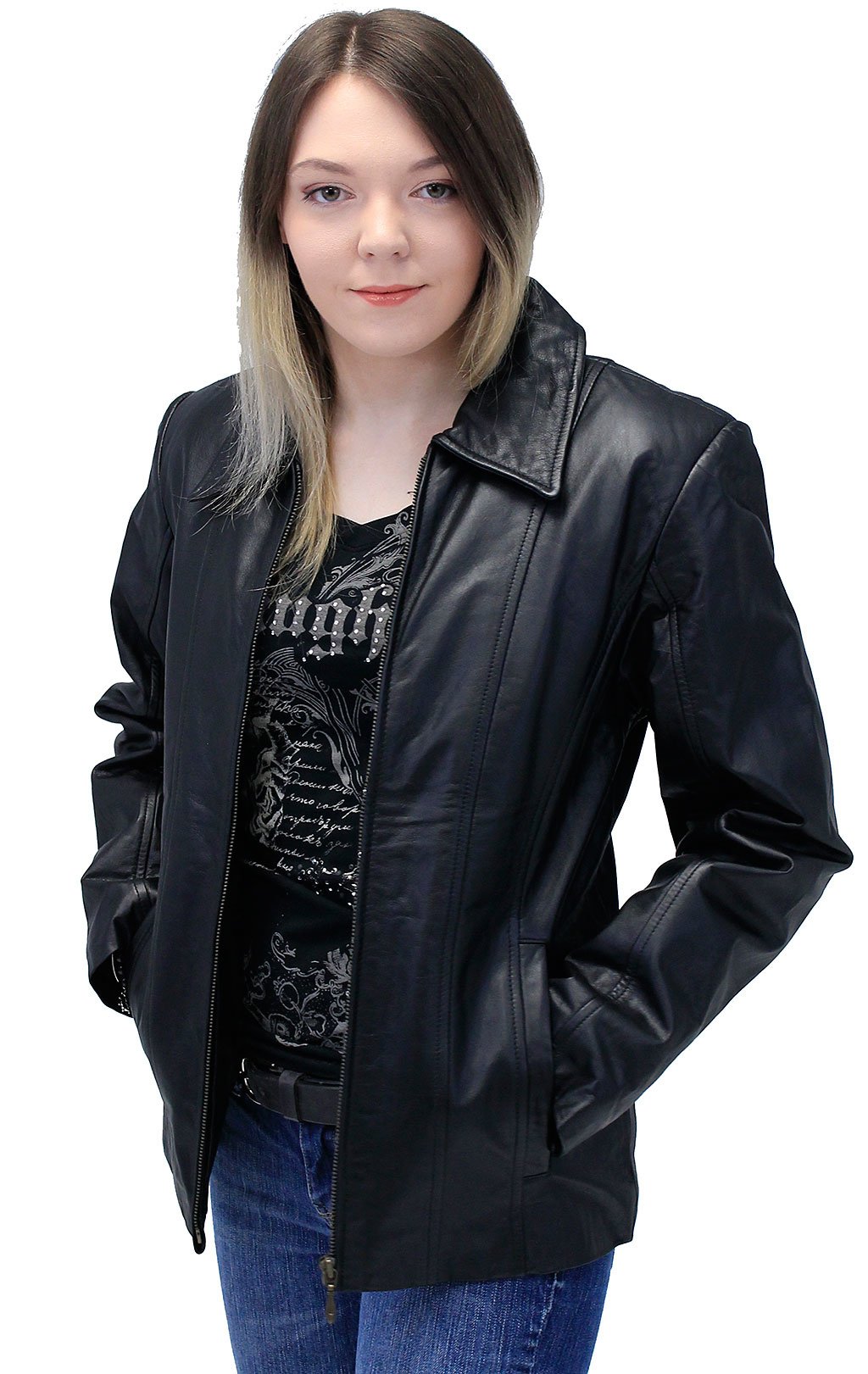 Lightweight Black Basic Cowhide Leather Jacket #L703K (S-M)