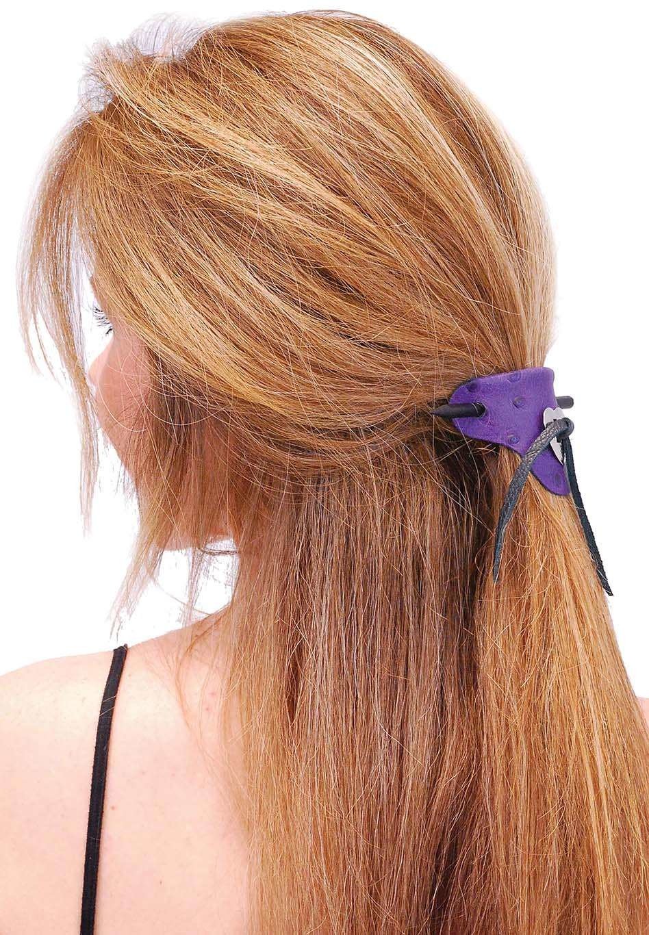 Purple Leather Stick Barrette w/Heart Concho #AH14012PUR