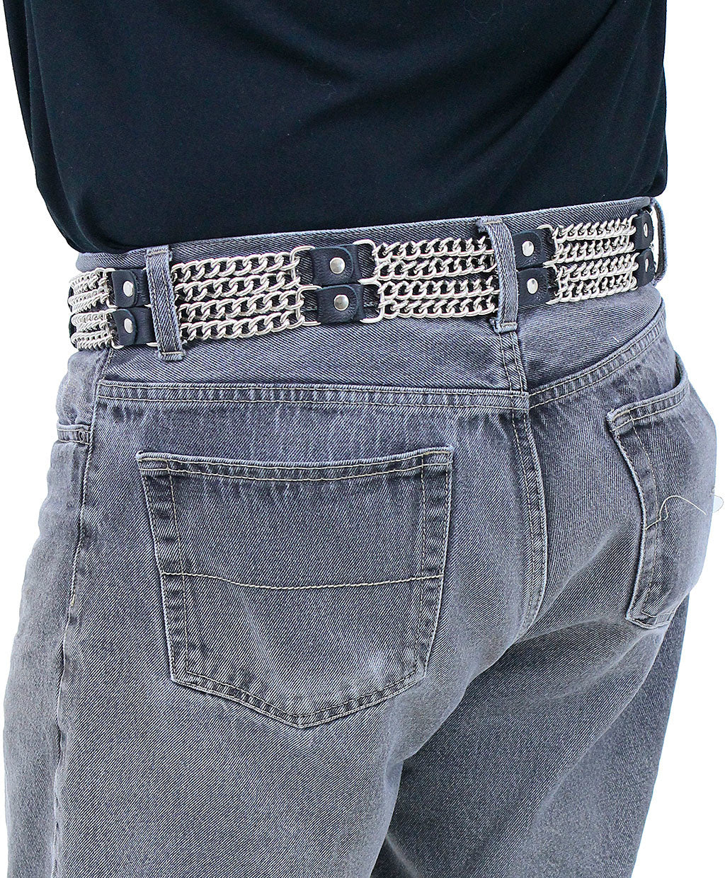 Wide Double Curb Chain & Leather Belt #BT076XVCK