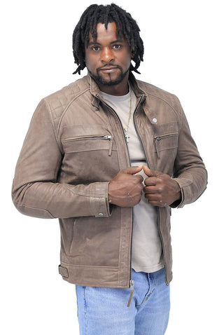 Men's Brown Lambskin Leather Jacket with Quilting #MA5501QN