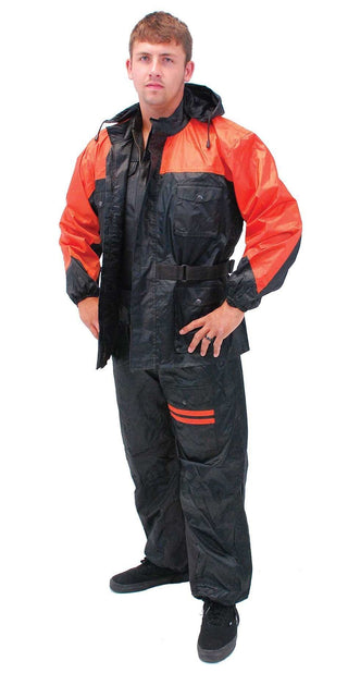 (d) Unisex Two Piece Orange & Black Rainsuit #RS302O
