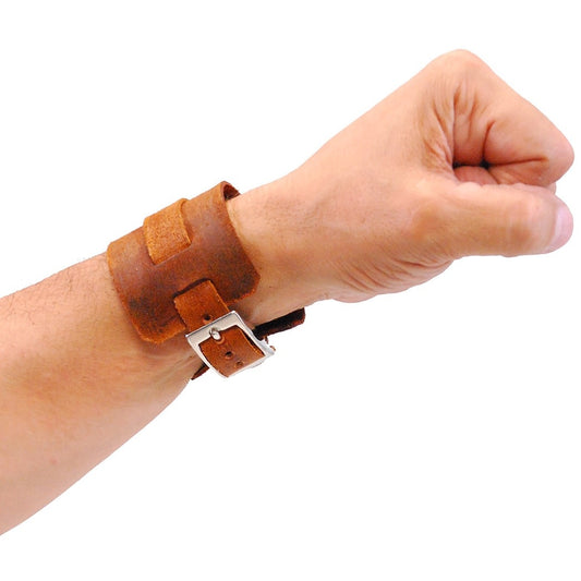 Rustic Brown Layered Leather Buckled Wristband #WB18071VN