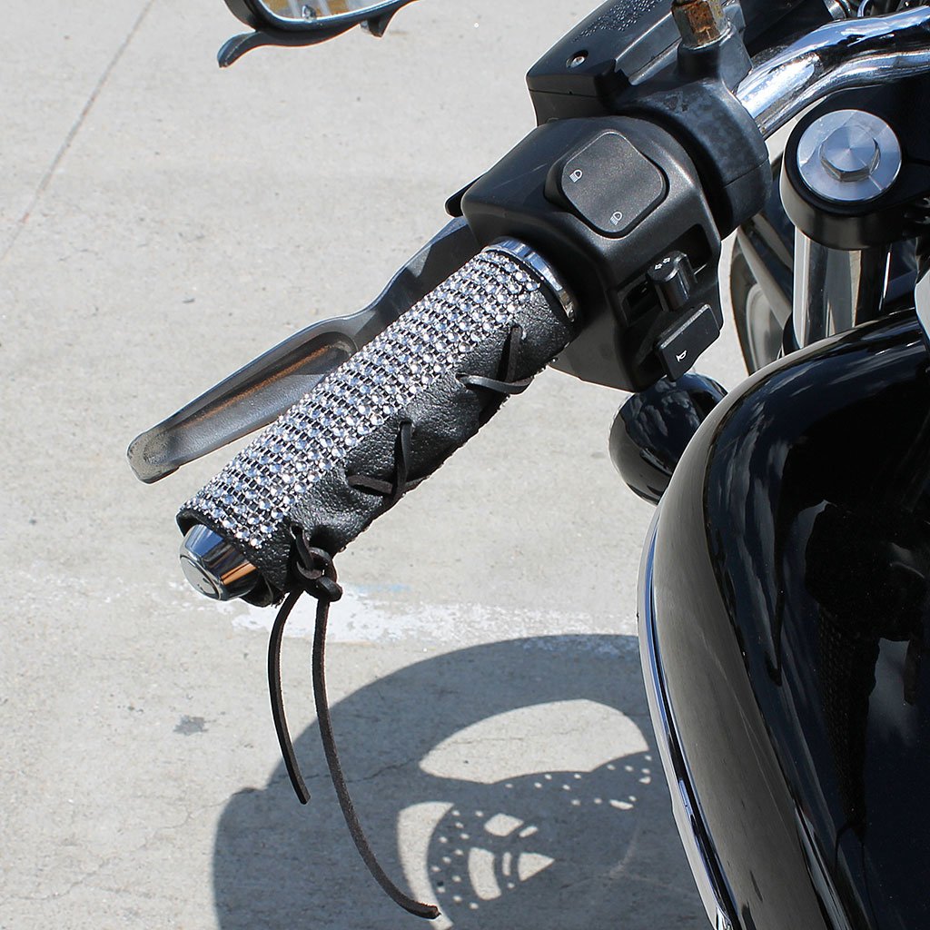 Simulated Crystal Leather Motorcycle Grip Covers  #GR2004TCRY