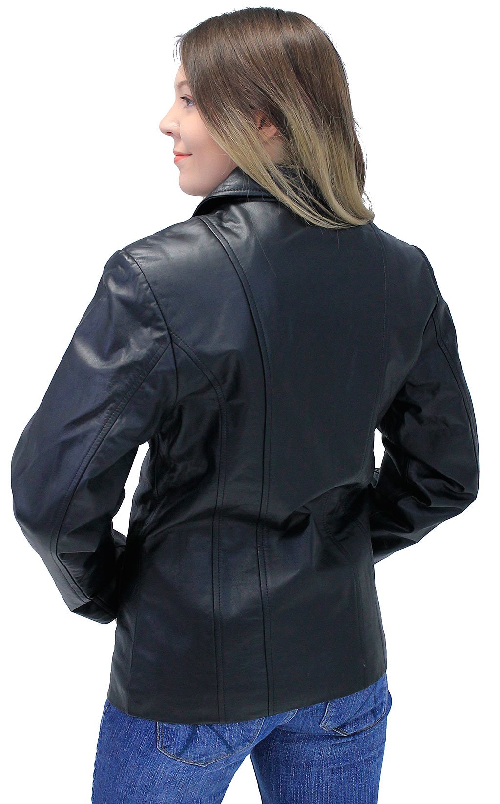 Lightweight Black Basic Cowhide Leather Jacket #L703K (S-M)