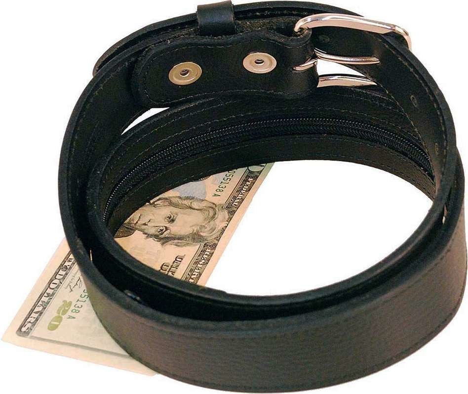 Wide Black Leather Money Belt #BT112MBZ