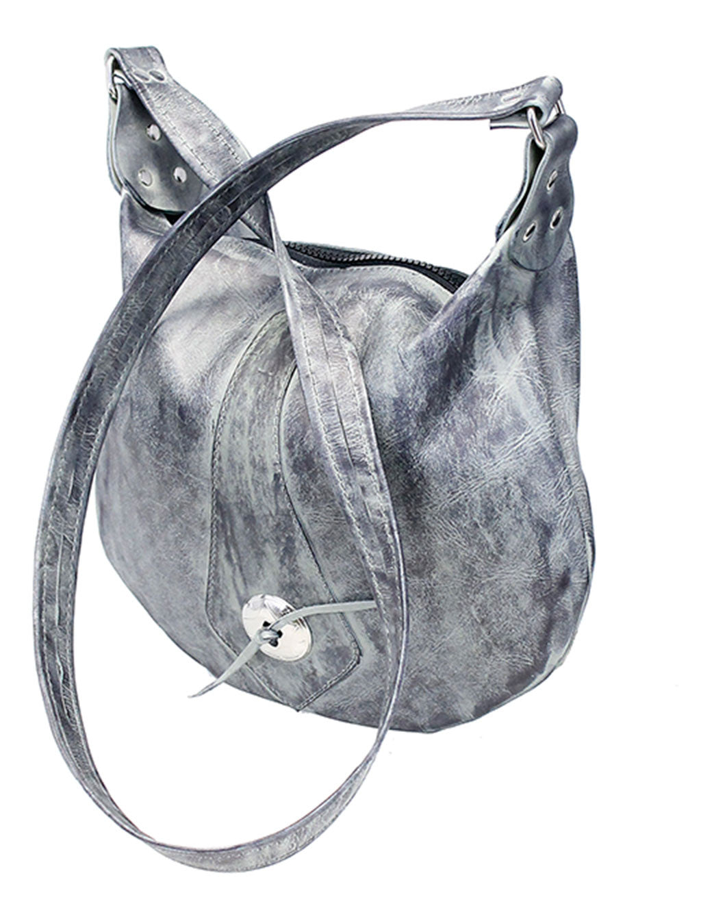 Hand Antiqued Gray Leather Concho Hobo Purse #PA23003CG