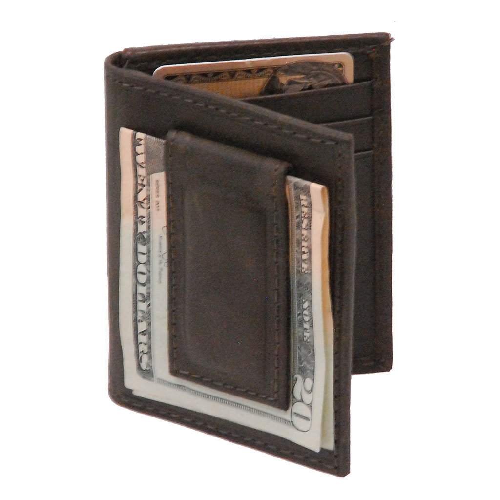 Vintage Black Leather Magnetic Money Clip Wallet #W543700K