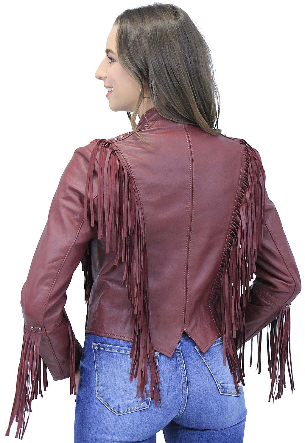 Burgundy Red Leather Fringed Band Leader Jacket #L98426SFR