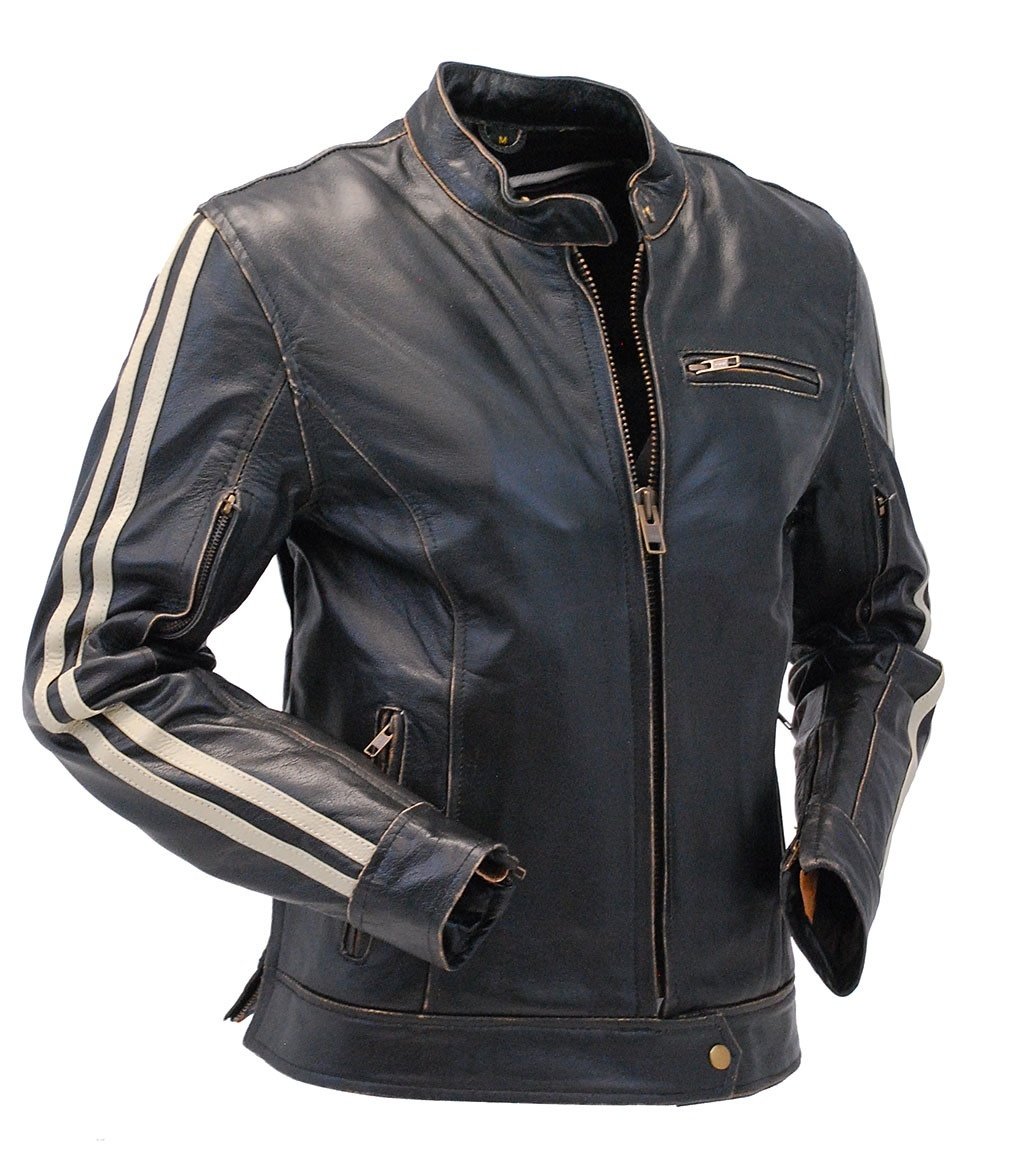 Women's Vintage Brown w/Tan Stripe Vented Racer Jacket #LA581VZN (2X-3X)