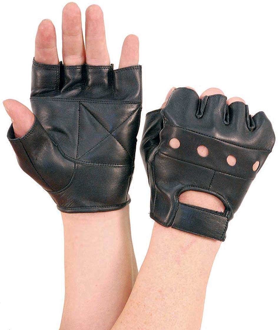 Black Leather Fingerless Gloves #G160