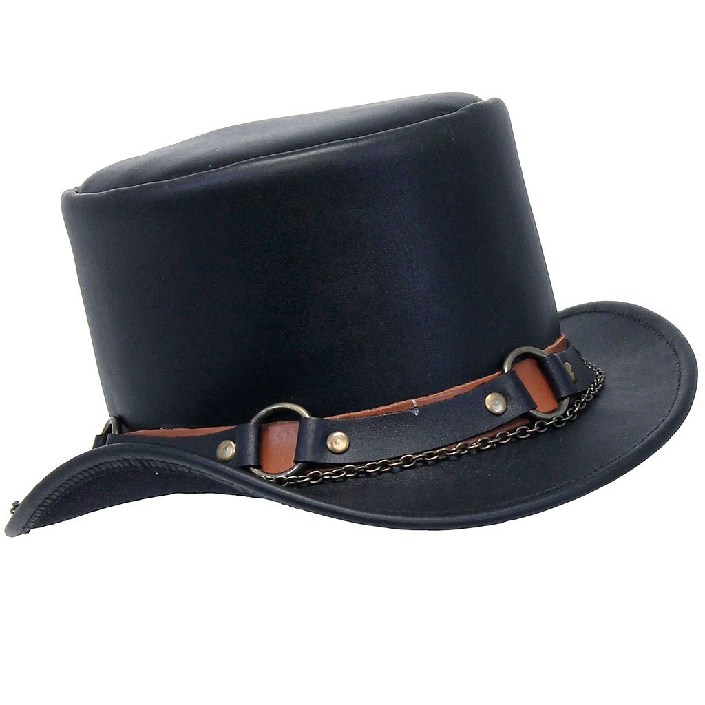 Black Leather Tophat w/Chains & Rings #H2208RCK (S-M)