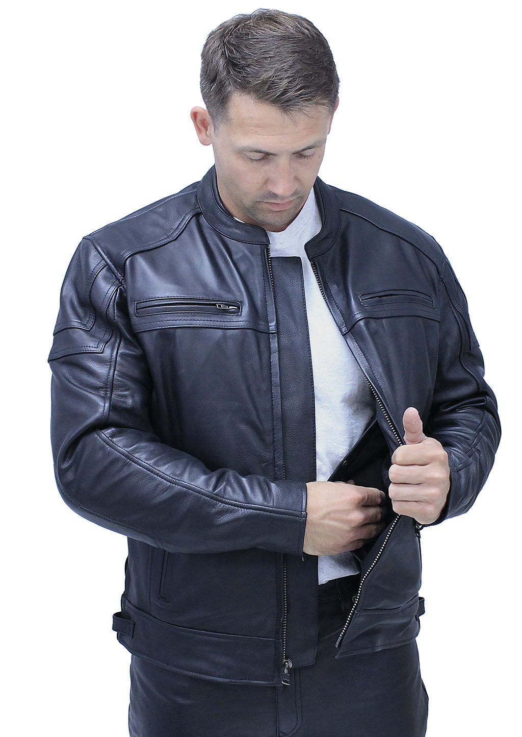 Ultra Premium Cowhide Leather Vented Café Racer Jacket #M69440GVZK