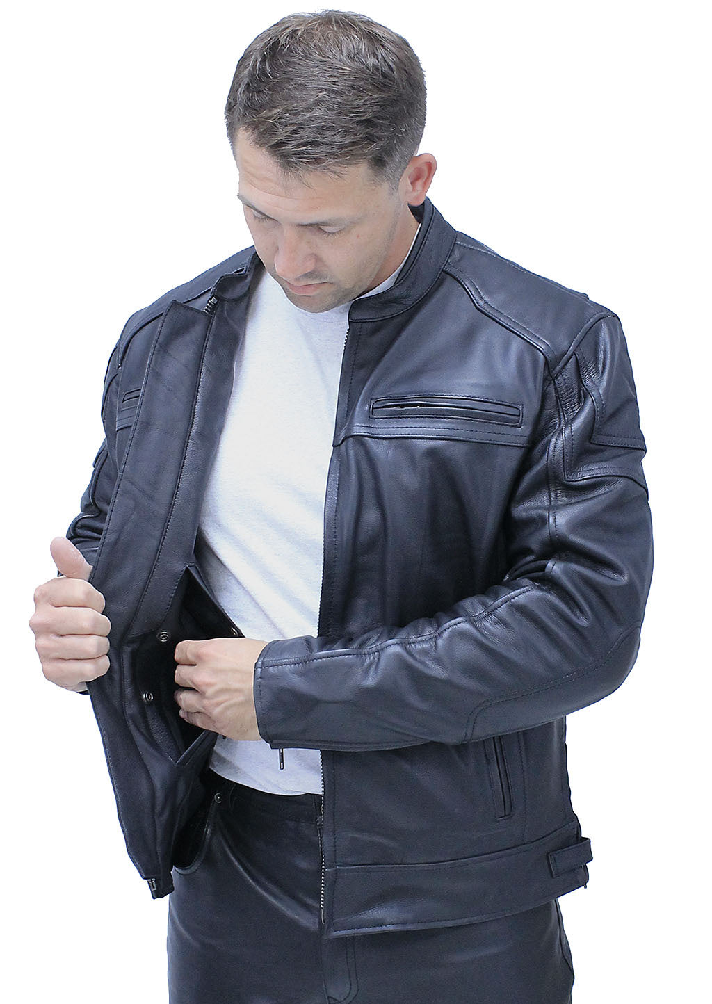 Ultra Premium Cowhide Leather Vented Café Racer Jacket #M69440GVZK