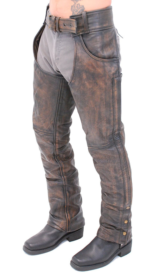 Premium Heavy Brown Vintage Deep Pocket Chaps #CA7202PN (XS-M, 3X-5X)