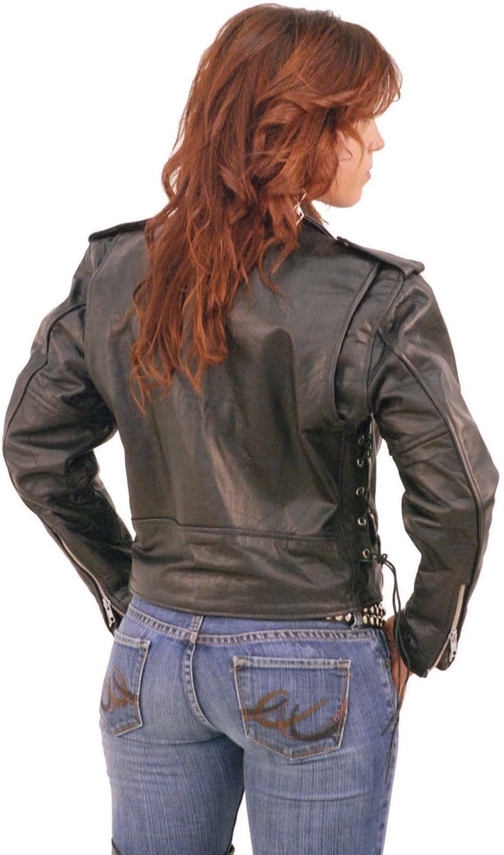 Crop Leather Motorcycle Jacket w/Zip Out & Side Lace #L201LK (6-22)