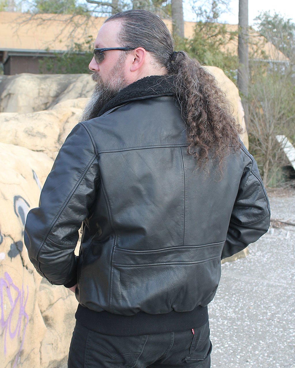 Black Classic A2 Leather Bomber Jacket w/Removable Collar #M2190K