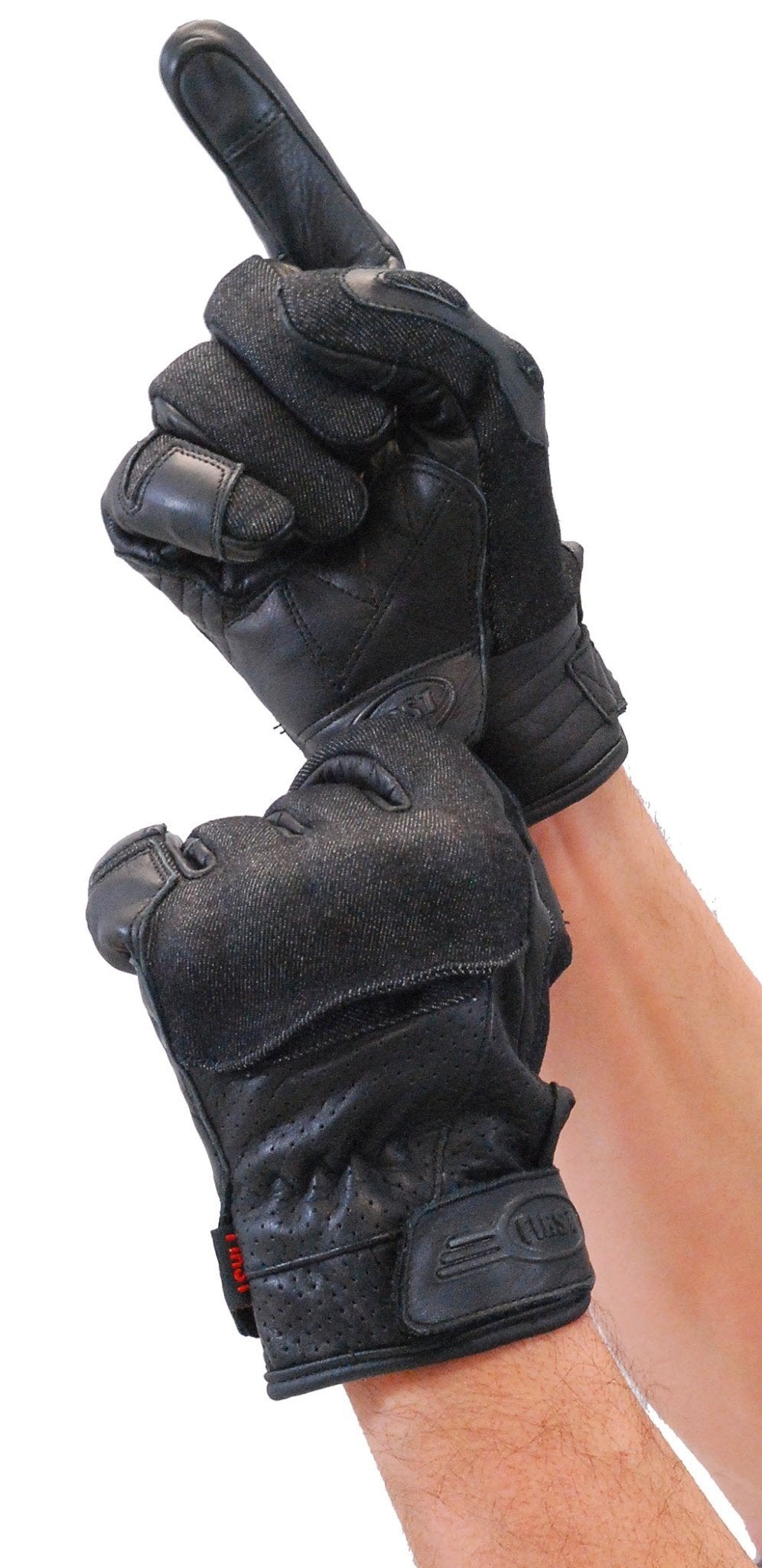 Leather and Denim Gloves w/Touch Screen Fingertips, Hard Knuckles and Venting #GC2020VK