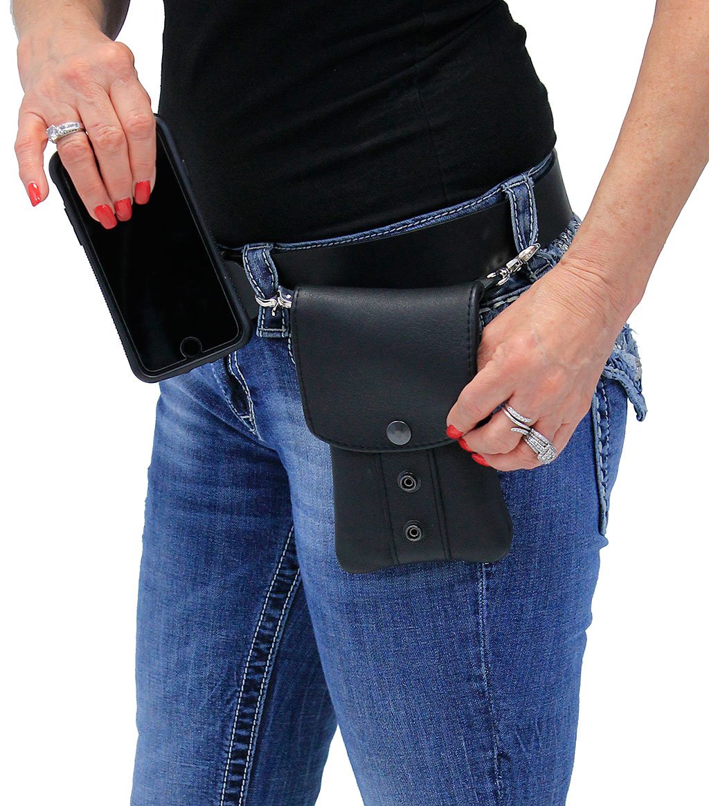 Black Leather Cell Phone Case Adjustable Clip-On #PKK18090K